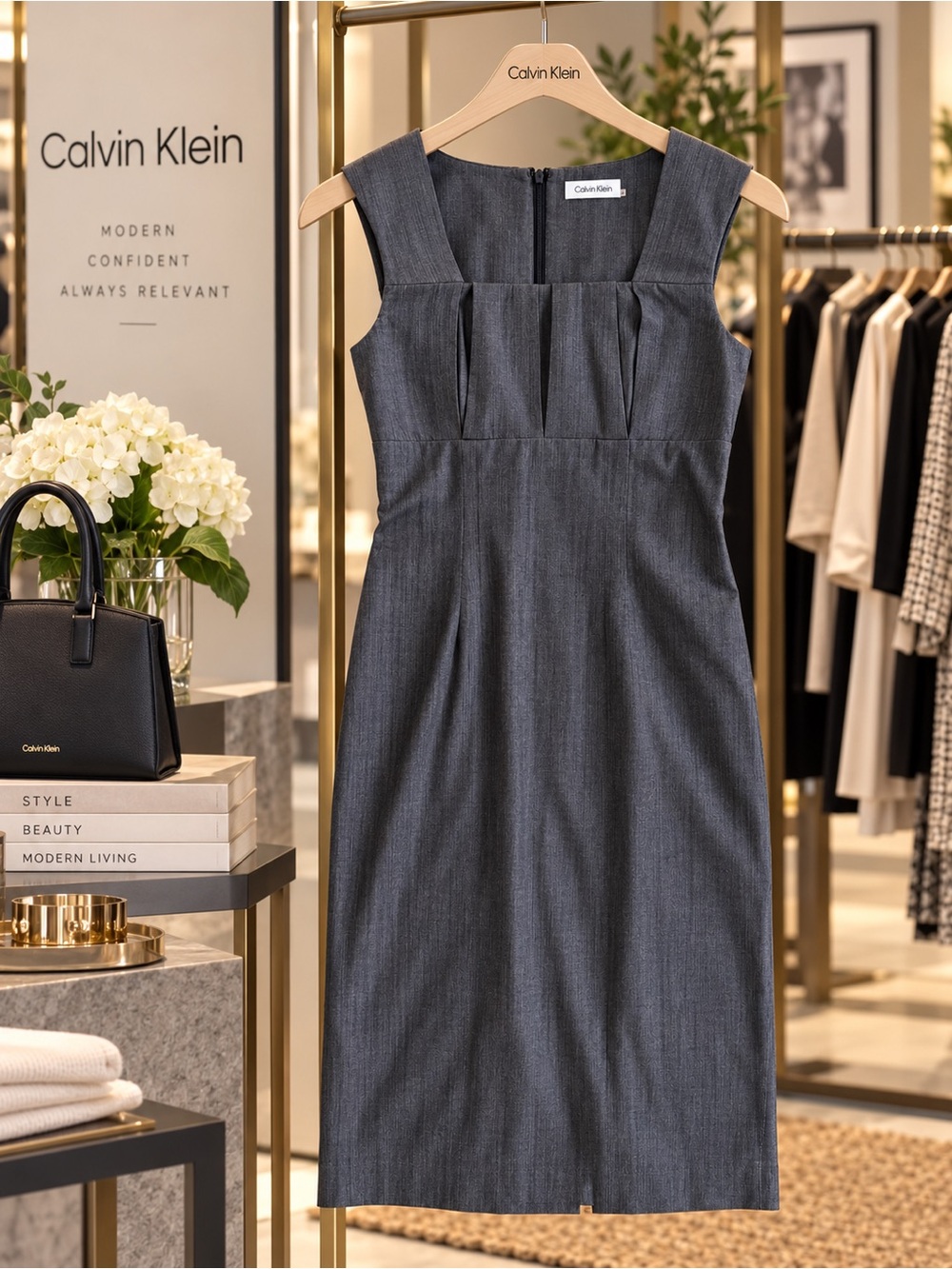 Calvin Klein Dark Gray Sleeveless Sheath Dress